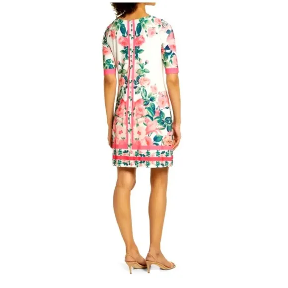 ❤️❤️ Eliza J Border Print Sheath Dress Ballet NeckElbow-Length Sleeve