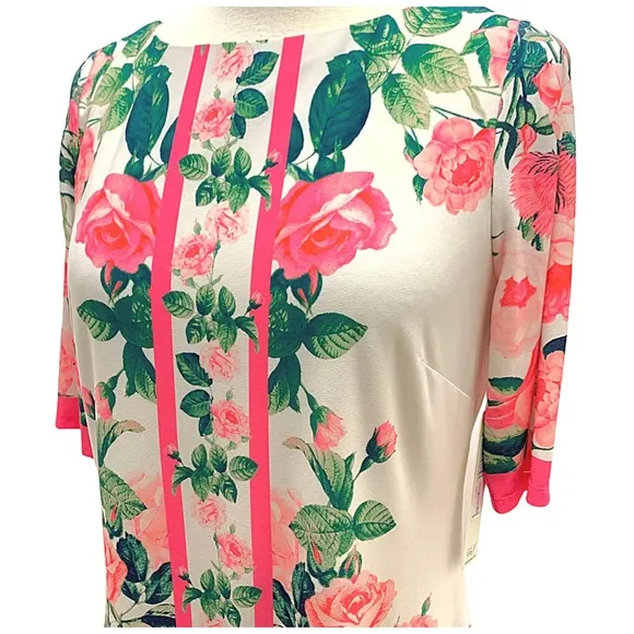 ❤️❤️ Eliza J Border Print Sheath Dress Ballet NeckElbow-Length Sleeve