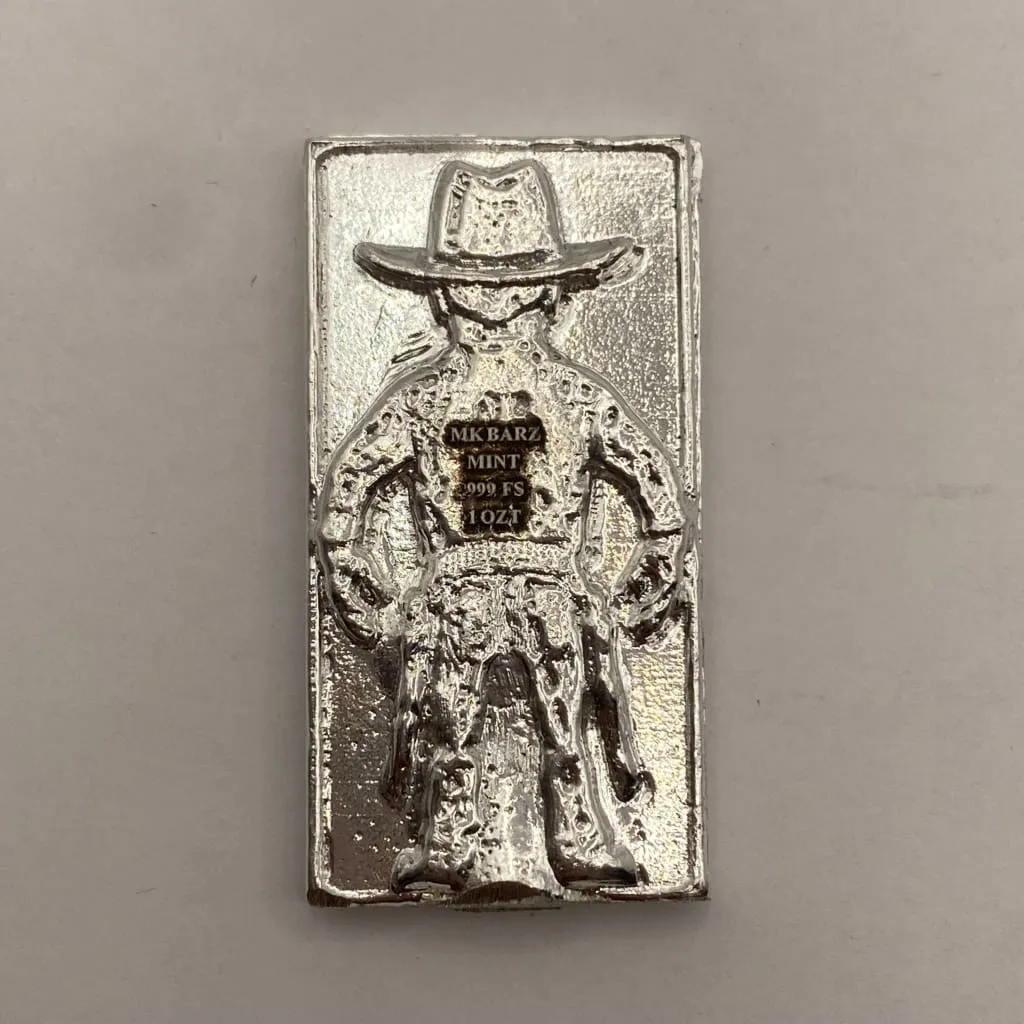 1 Oz MK BarZ "FJB Cowboy" Hand Poured & Lasered .999 FS Bar