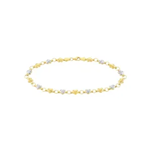 14k Gold Diamond Cut and Satin Hearts Ankle Bracelet