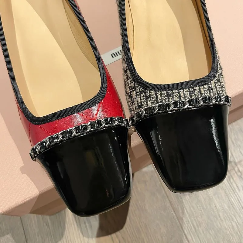 2023 New Arrival Chain Design Genuine Leather High Heel Shoes Spring Fashion Leisure Club Party Wedding Women Heels Shoes