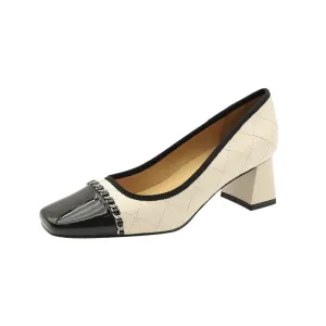 2023 New Arrival Chain Design Genuine Leather High Heel Shoes Spring Fashion Leisure Club Party Wedding Women Heels Shoes