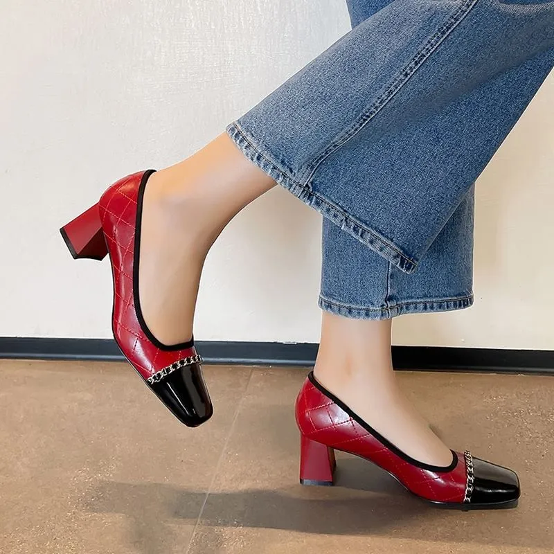 2023 New Arrival Chain Design Genuine Leather High Heel Shoes Spring Fashion Leisure Club Party Wedding Women Heels Shoes