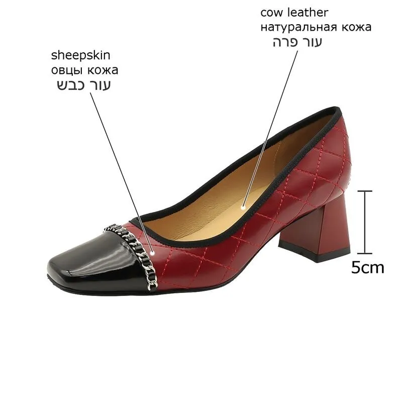 2023 New Arrival Chain Design Genuine Leather High Heel Shoes Spring Fashion Leisure Club Party Wedding Women Heels Shoes