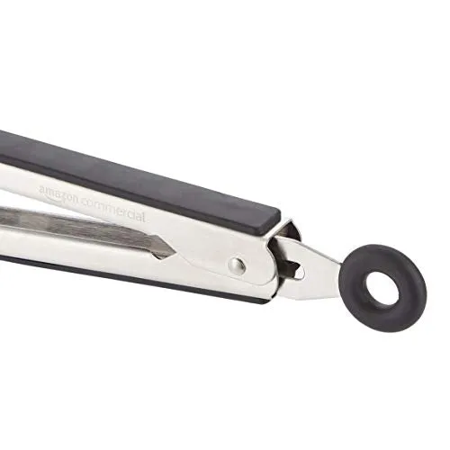 AmazonCommercial Stainless Steel Kitchen Tongs, Non-Slip Grip, Black, 16 Inch
