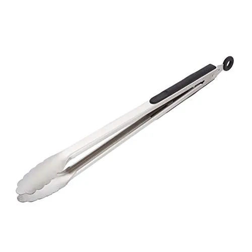 AmazonCommercial Stainless Steel Kitchen Tongs, Non-Slip Grip, Black, 16 Inch