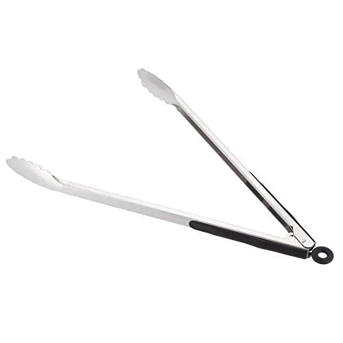 AmazonCommercial Stainless Steel Kitchen Tongs, Non-Slip Grip, Black, 16 Inch