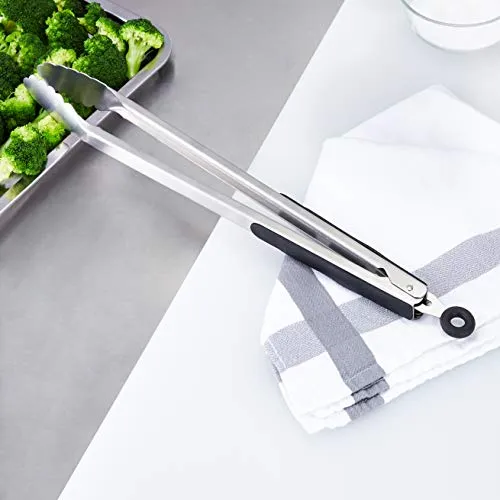 AmazonCommercial Stainless Steel Kitchen Tongs, Non-Slip Grip, Black, 16 Inch