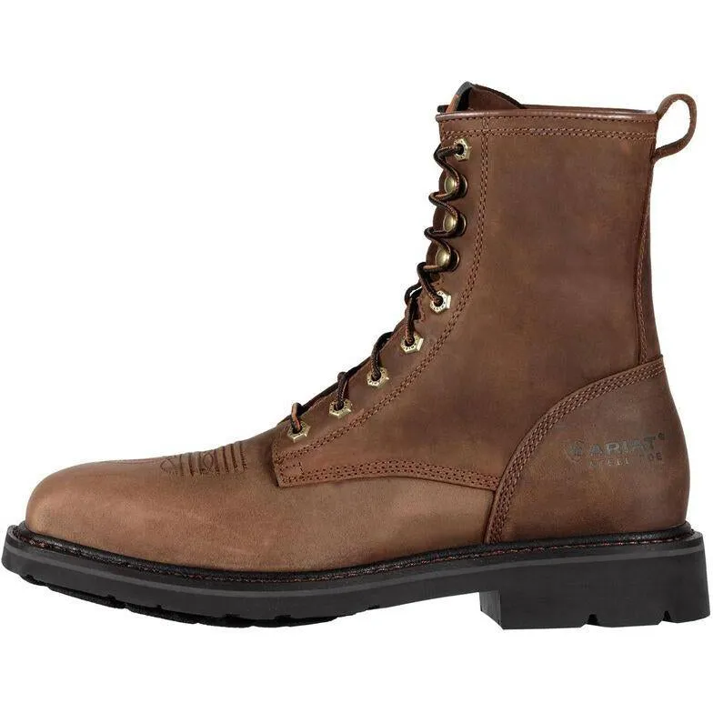 Ariat Men's Cascade 8" Wide Steel Toe Western Work Boot- Brown - 10011917