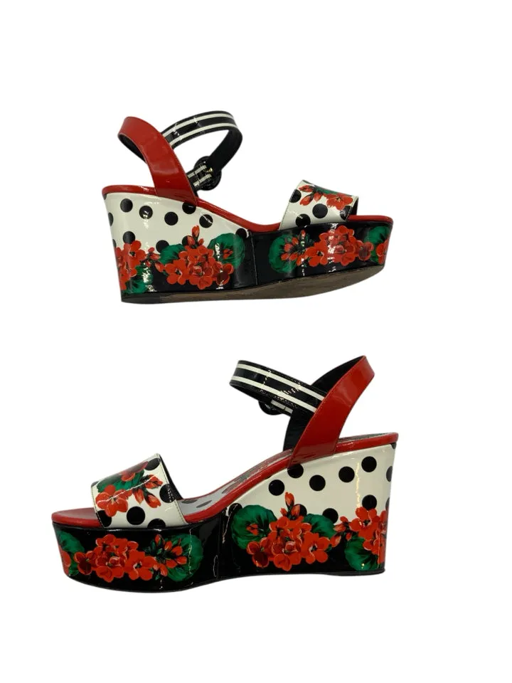 AS IS Dolce & Gabbana Geranium Flower Wedges Women's Size 38.5 = US 8.5