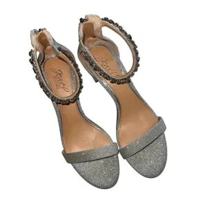 Badgley Mischka Mayra Silver Glitter Rhinestone Ankle Strap Heels 8