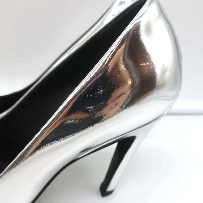 Balenciaga Broken Mirror Heels Silver Metallic Leather Size 37.5 Point-Toe Pumps