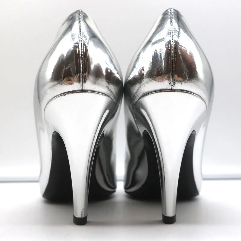 Balenciaga Broken Mirror Heels Silver Metallic Leather Size 37.5 Point-Toe Pumps