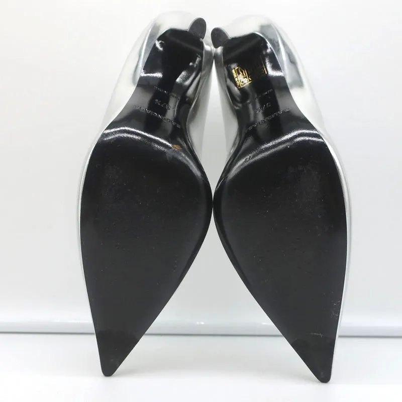 Balenciaga Broken Mirror Heels Silver Metallic Leather Size 37.5 Point-Toe Pumps