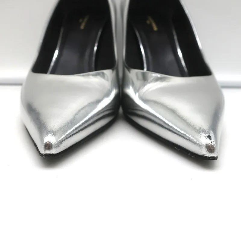Balenciaga Broken Mirror Heels Silver Metallic Leather Size 37.5 Point-Toe Pumps