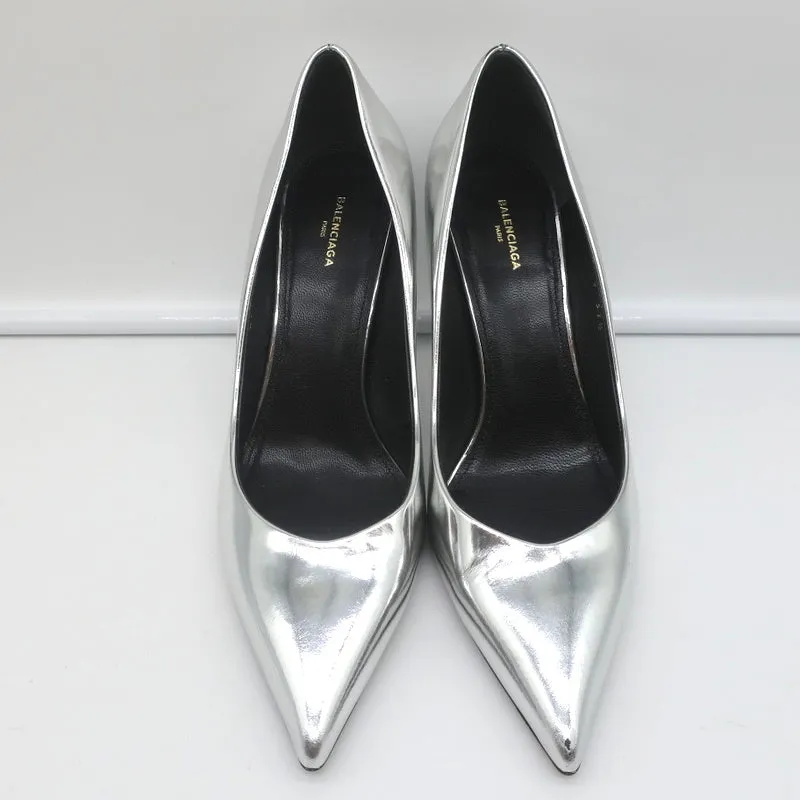 Balenciaga Broken Mirror Heels Silver Metallic Leather Size 37.5 Point-Toe Pumps