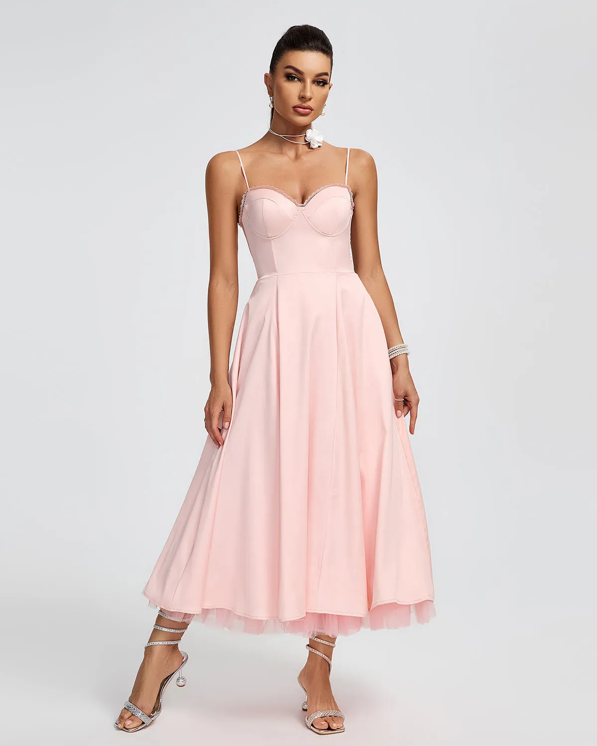 Ballerina Pink Open Back Midi Dress