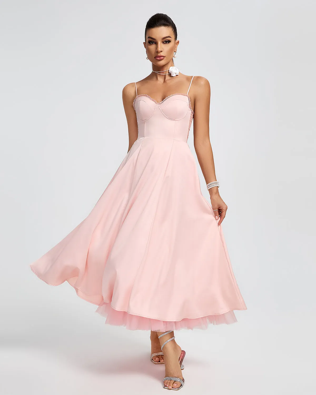 Ballerina Pink Open Back Midi Dress