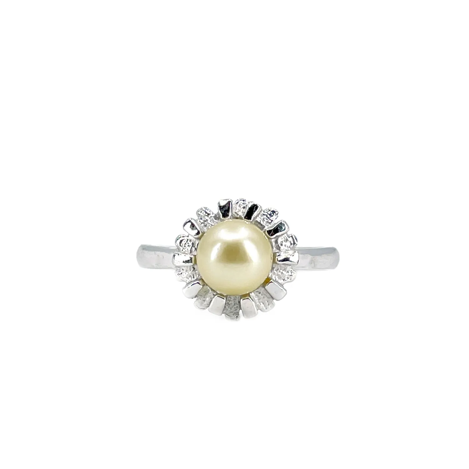 Ballerina Vintage Japanese Saltwater Cultured Akoya Pearl Halo Ring- Sterling Silver Sz 7 1/4