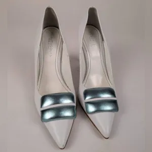 BEAUTIISOLES Women's White Italian Leather Stiletto Pumps Shoe Size 7.5