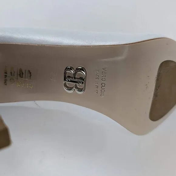 BEAUTIISOLES Women's White Italian Leather Stiletto Pumps Shoe Size 7.5