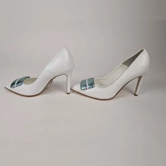 BEAUTIISOLES Women's White Italian Leather Stiletto Pumps Shoe Size 7.5