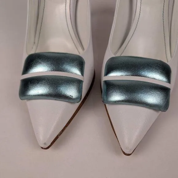 BEAUTIISOLES Women's White Italian Leather Stiletto Pumps Shoe Size 7.5
