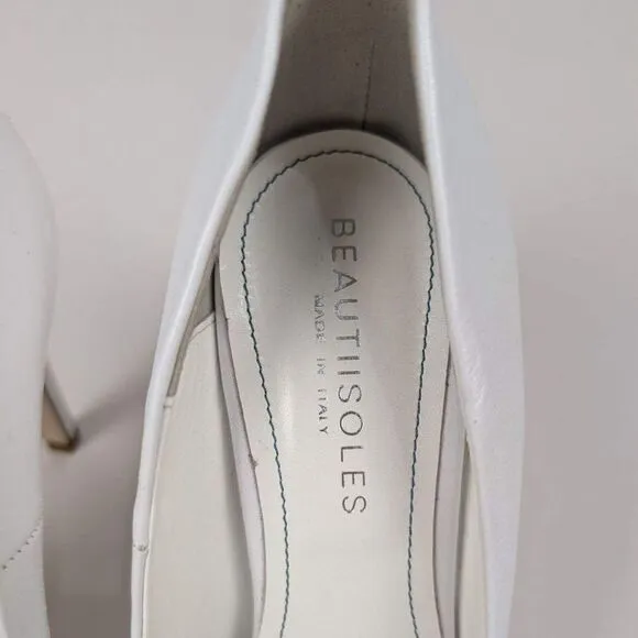 BEAUTIISOLES Women's White Italian Leather Stiletto Pumps Shoe Size 7.5