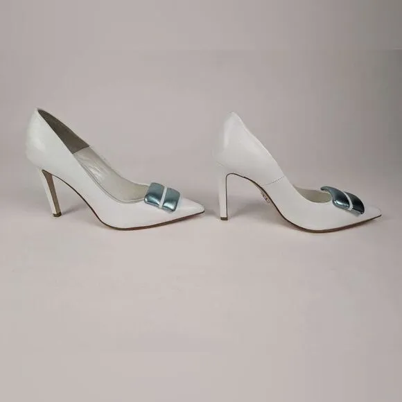 BEAUTIISOLES Women's White Italian Leather Stiletto Pumps Shoe Size 7.5
