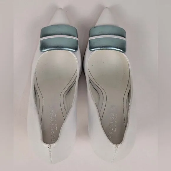BEAUTIISOLES Women's White Italian Leather Stiletto Pumps Shoe Size 7.5