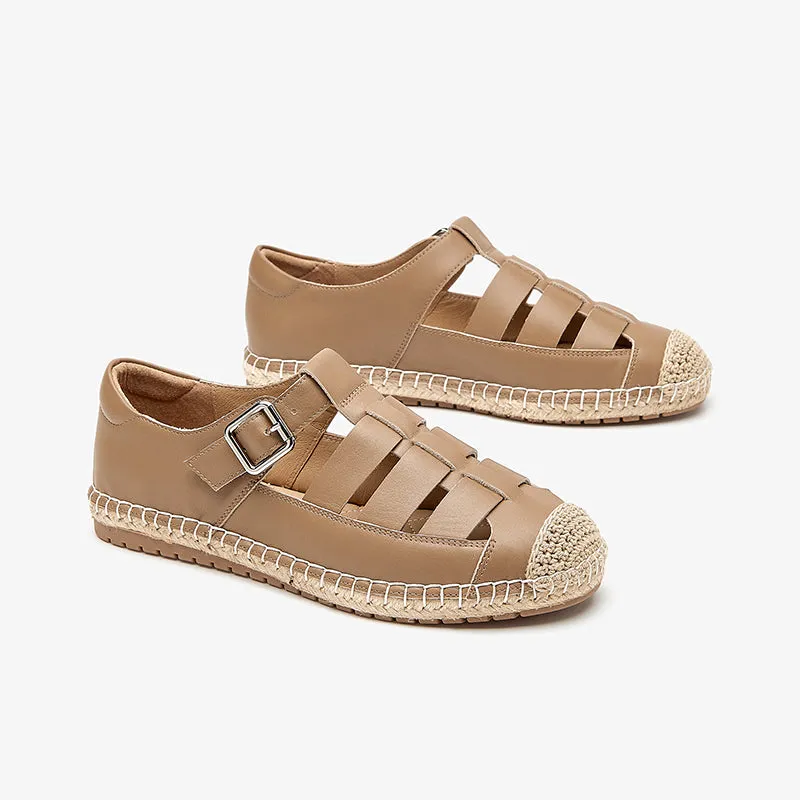 BeauToday Leather Fisherman Espadrilles Flats with Buckle Closure for Women