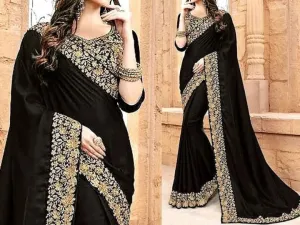 Black Bridal Indian Saree In Silk Fabric Model# B 1814