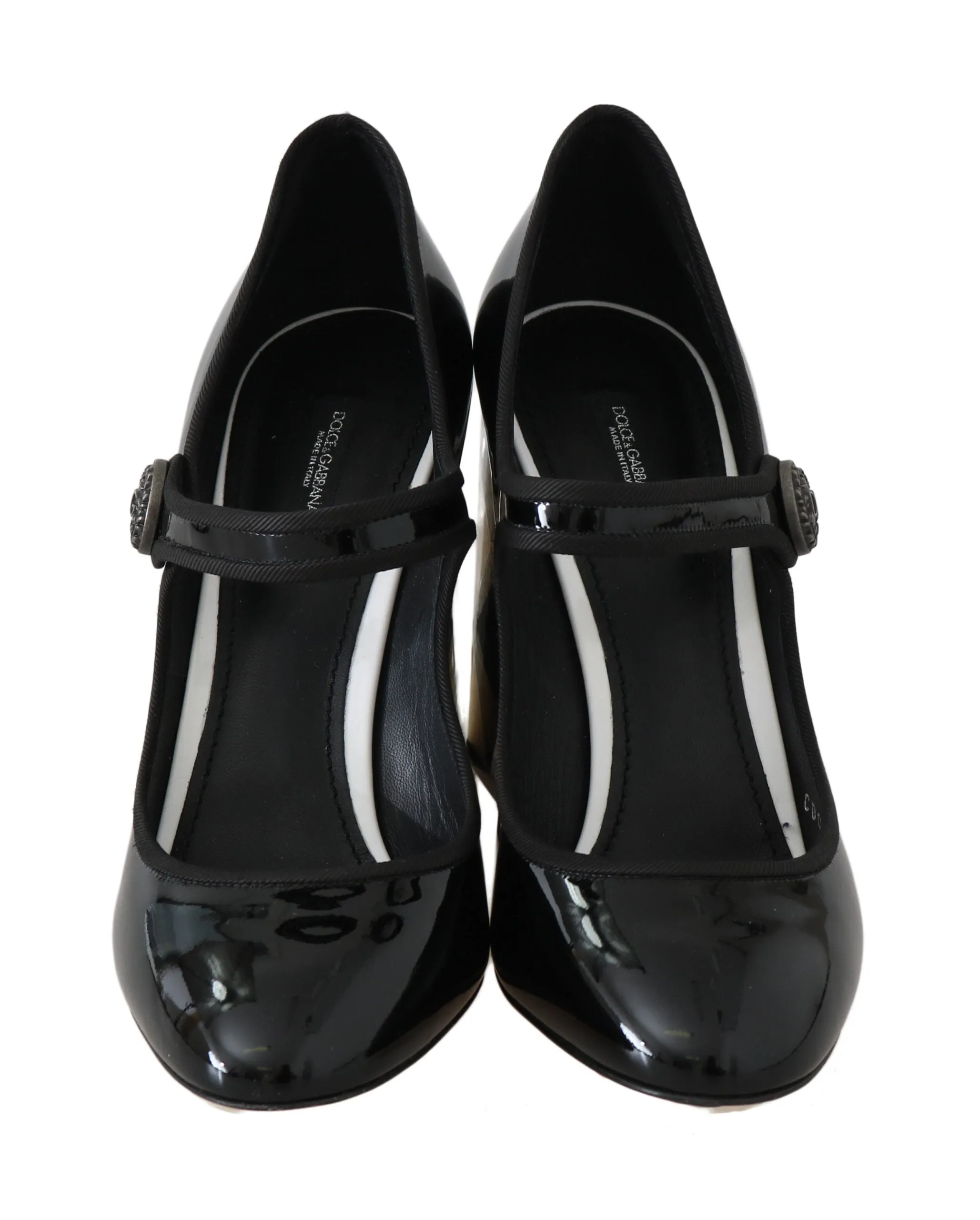 Black Leather Square Heels Pumps