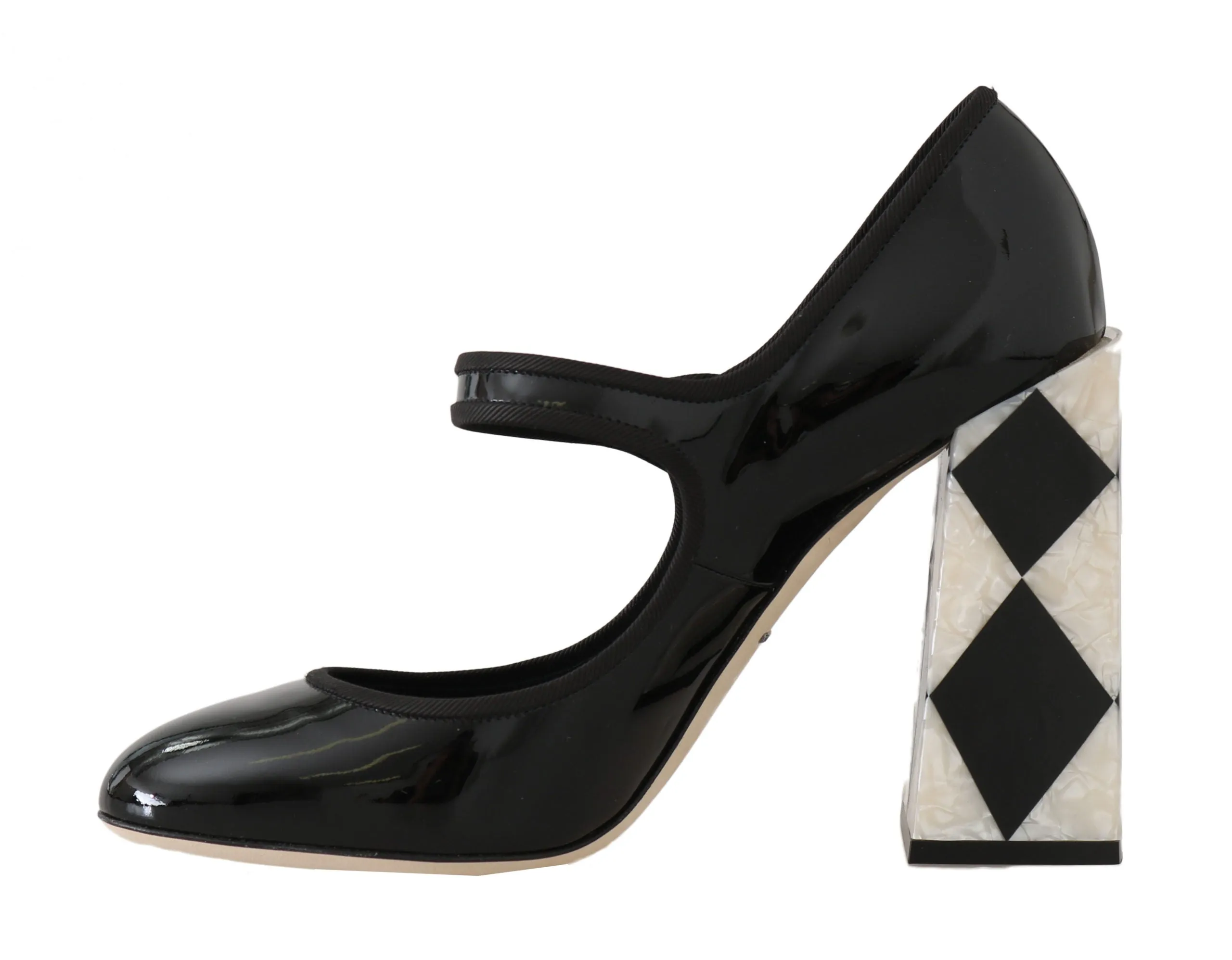 Black Leather Square Heels Pumps