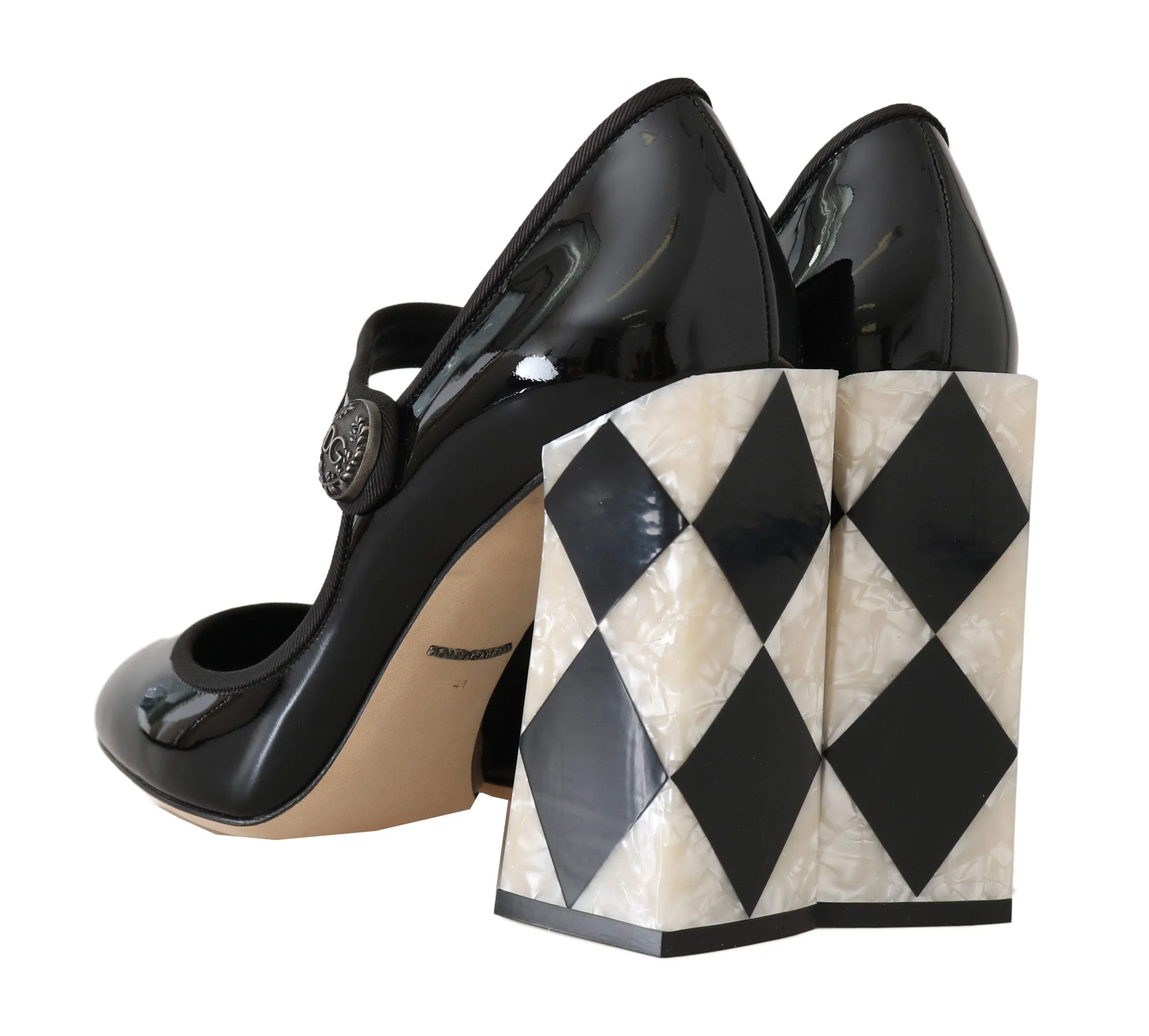 Black Leather Square Heels Pumps