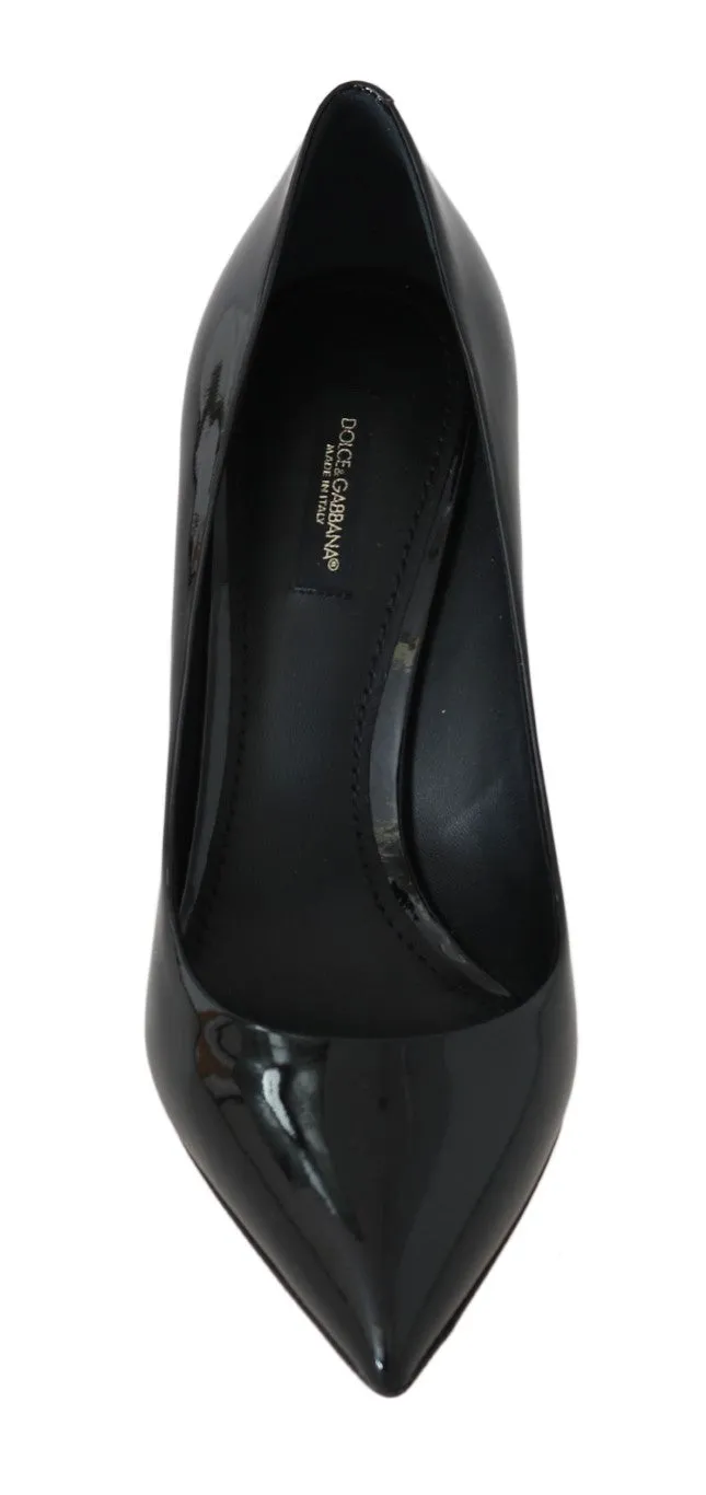 Black Leather Stiletto Heels Pumps