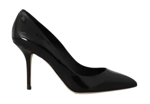 Black Leather Stiletto Heels Pumps