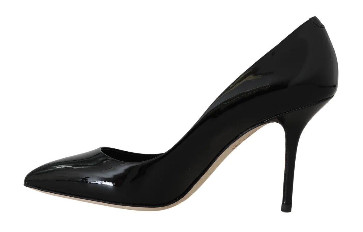 Black Leather Stiletto Heels Pumps