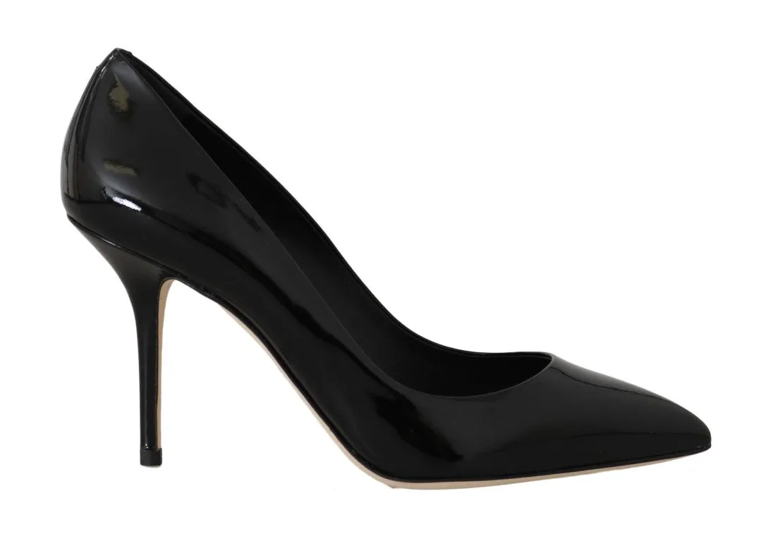 Black Leather Stiletto Heels Pumps