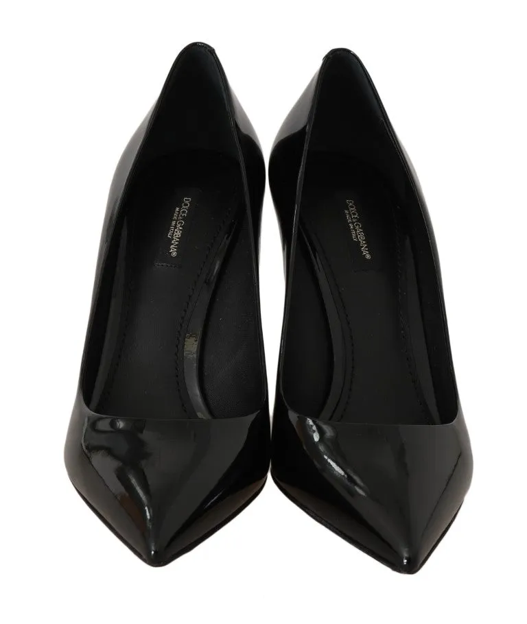 Black Leather Stiletto Heels Pumps