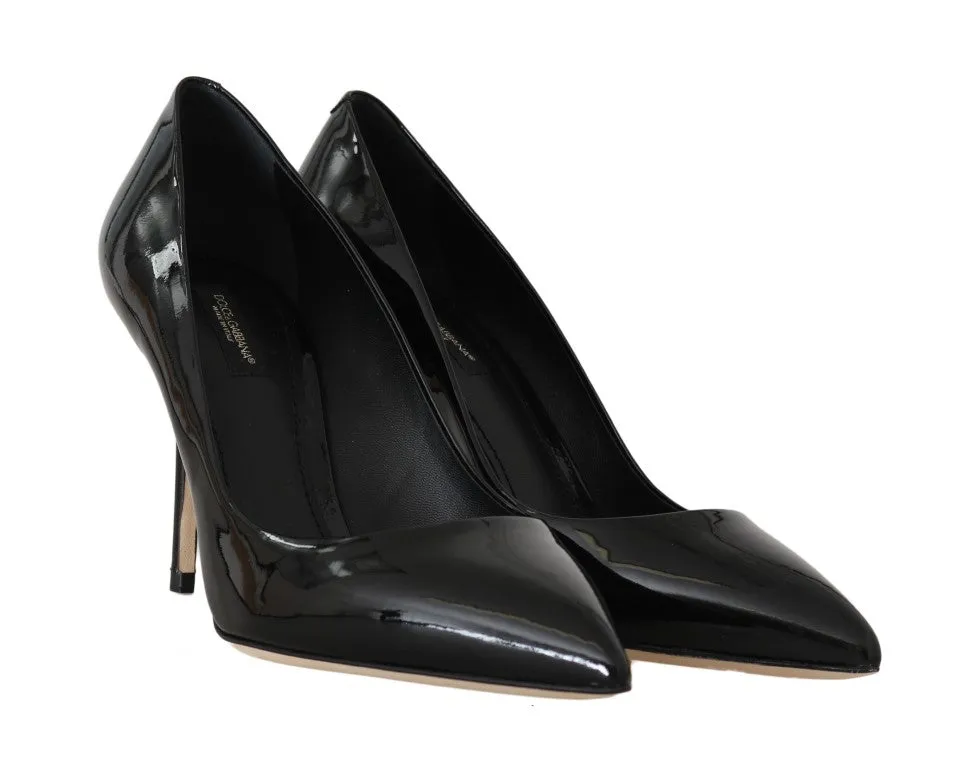 Black Leather Stiletto Heels Pumps