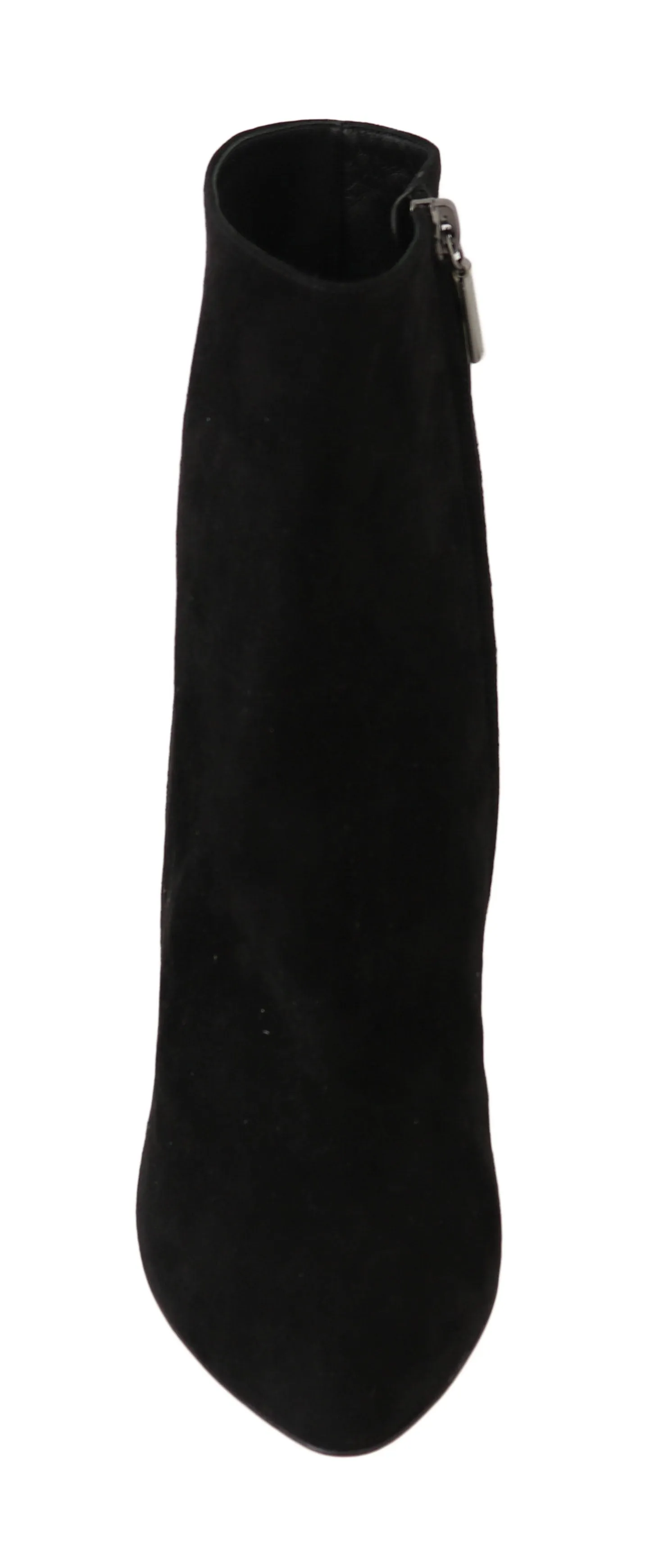 Black Suede Heels Zipper Boots