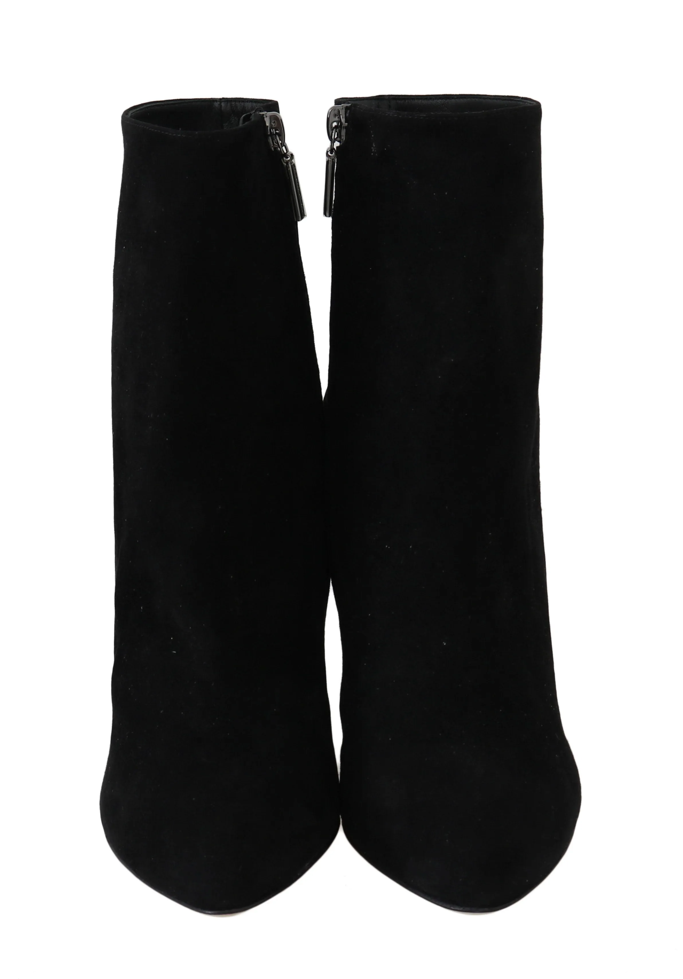 Black Suede Heels Zipper Boots