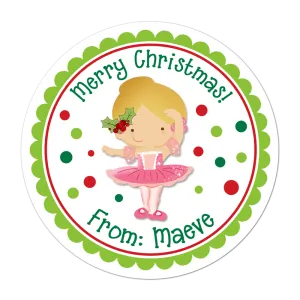 Blonde Mistletoe Ballerina Personalized Christmas Gift Sticker