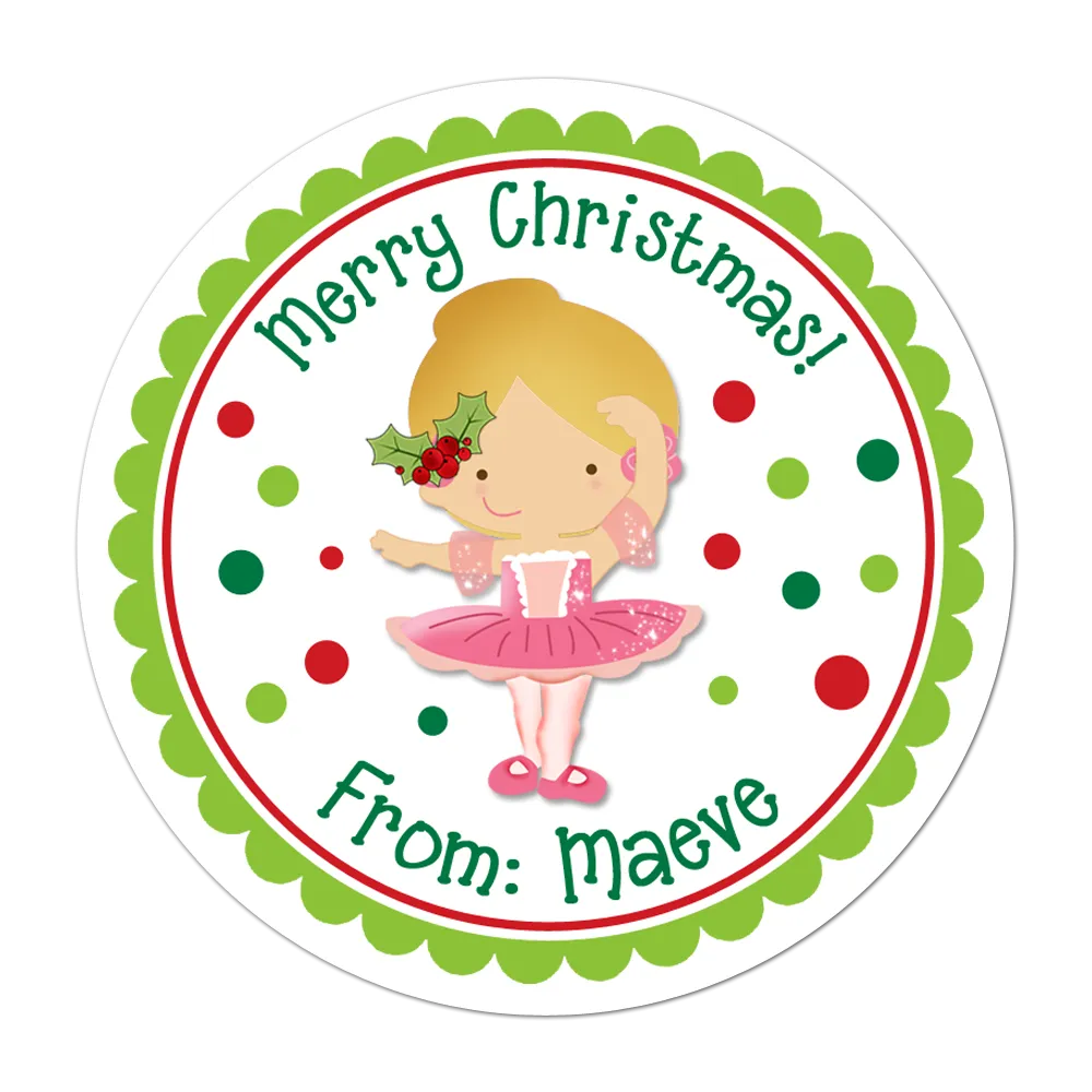 Blonde Mistletoe Ballerina Personalized Christmas Gift Sticker