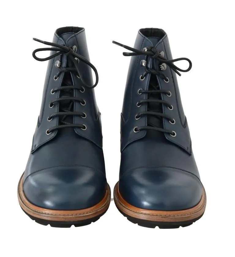 Blue Leather Ankle Boots