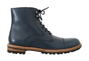 Blue Leather Ankle Boots