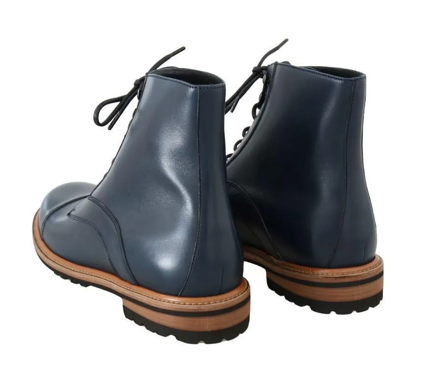 Blue Leather Ankle Boots