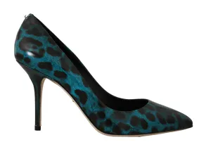 Blue Leopard Leather Pumps Heels
