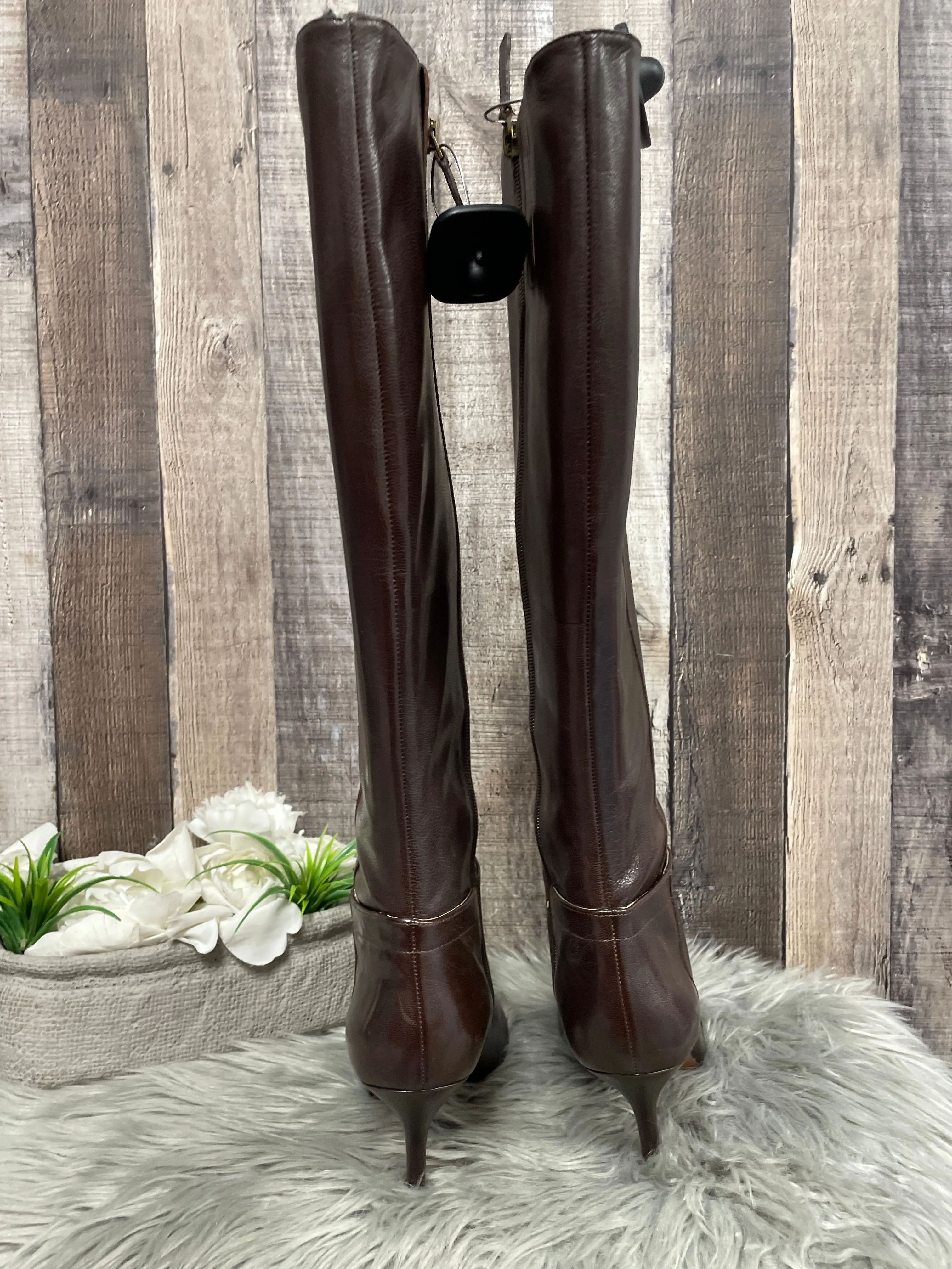 Boots Knee Heels By Nine West In Brown, Size: 11